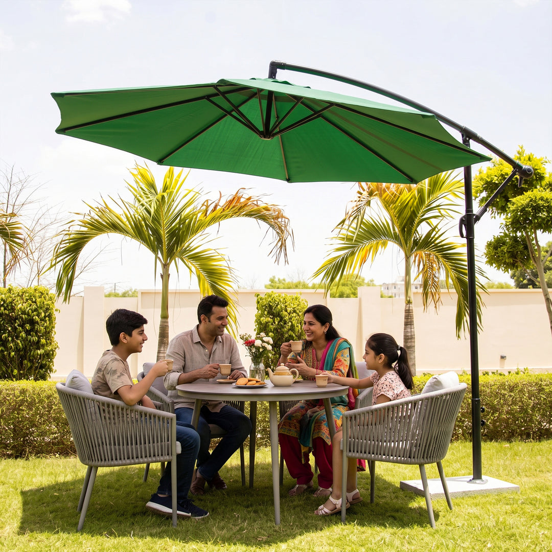 Destin Luxury Side Pole Garden Umbrella With Stand (Round, Green)