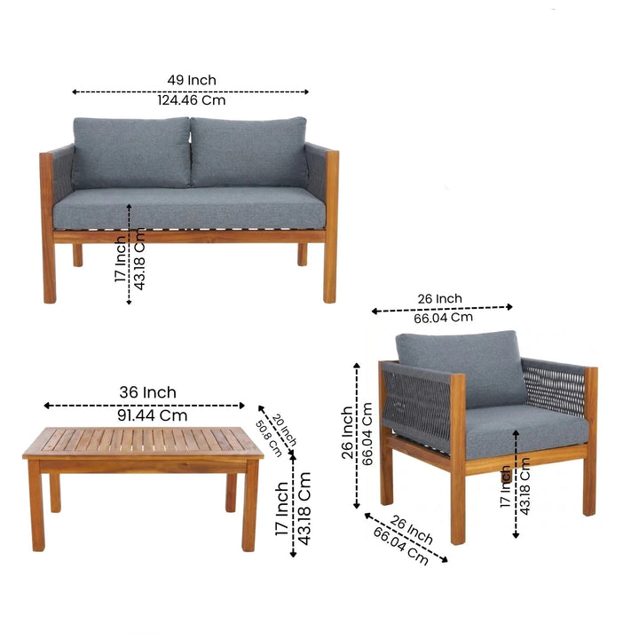Loom Outdoor Garden Balcony Sofa Set 2 Seater , 2 Single Seater 1 Center Table Set (Grey) Braided and Rope