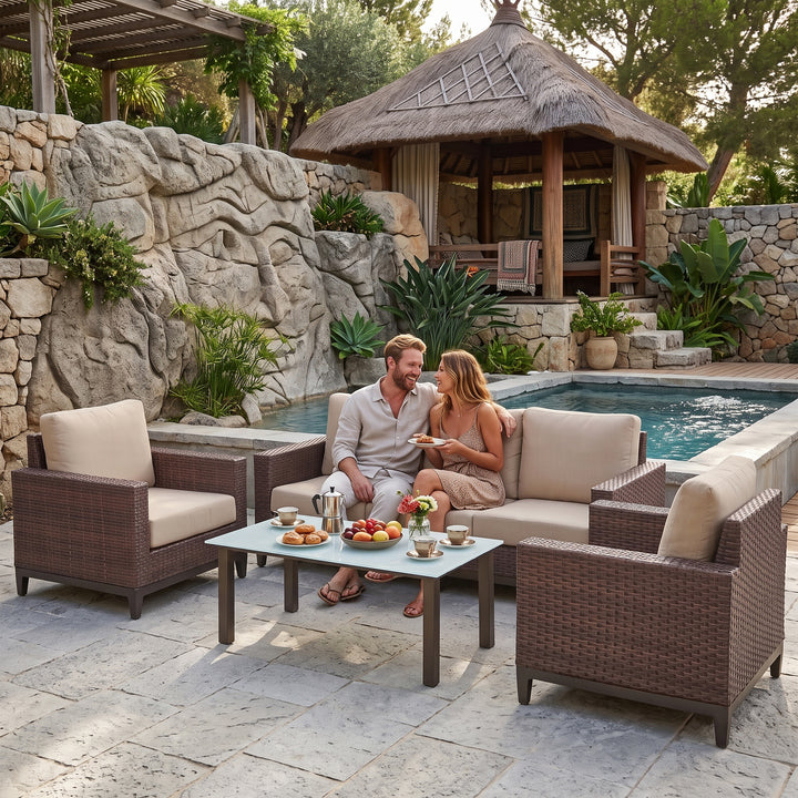 Tello Outdoor Garden Balcony Sofa Set 3 Seater, 2 Single seater and 1 Center Table Set (Brown)