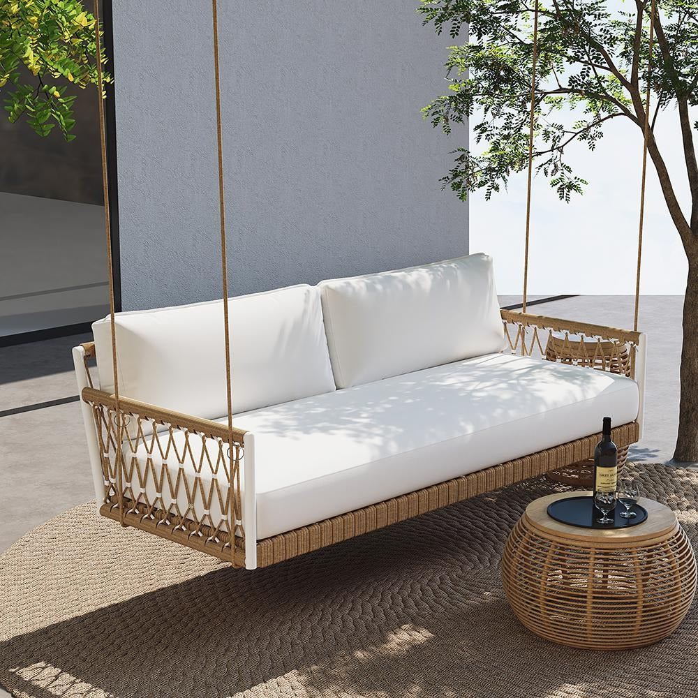 Otio Double Seater Hanging Swing Without Stand For Balcony , Garden Swing (Tan + White)