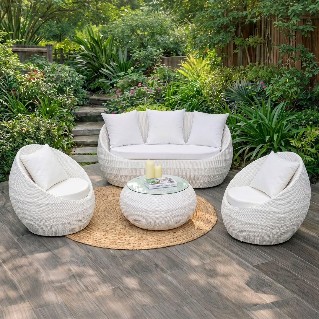 Retto Outdoor Sofa Set 2 Seater , 2 Single seater and 1 Center Table Set (White)