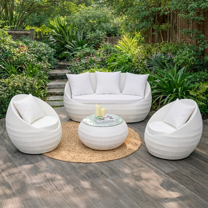Retto Outdoor Sofa Set 2 Seater , 2 Single seater and 1 Center Table Set (White)