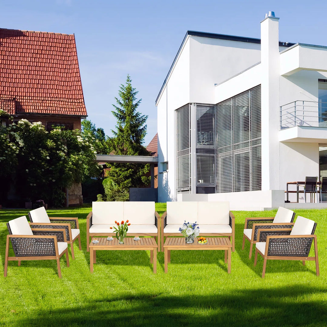 Baaz Outdoor Garden Balcony Sofa Set 2 Double Seater, 4 Single seater 2 Double seater With 2 Center Table Set (Brown + White)