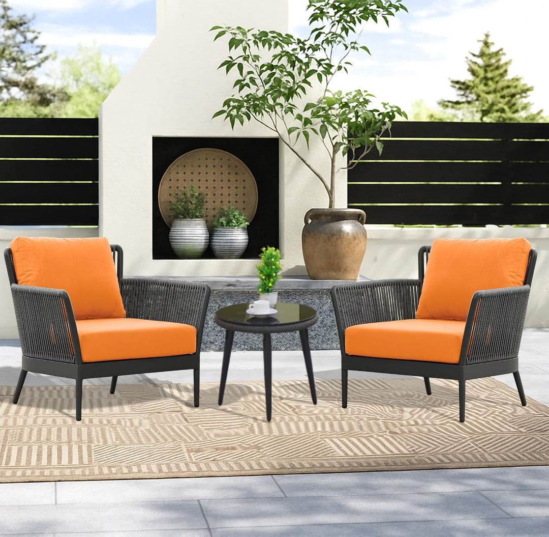 Tito Outdoor Patio Seating Set Chairs and Table Set (ORANGE) Braided Rope