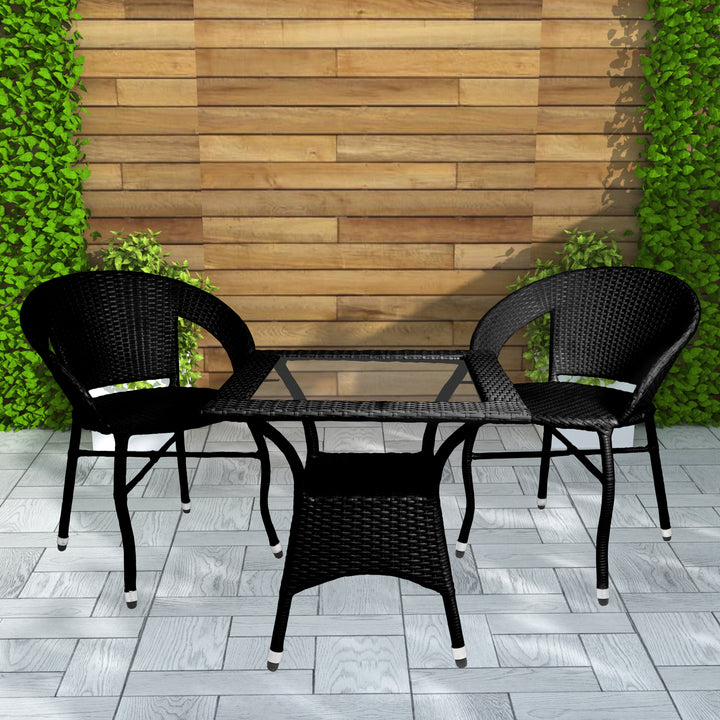 Nurus Outdoor Patio Seating Set 2 Chairs and 1 Table Set (Black)