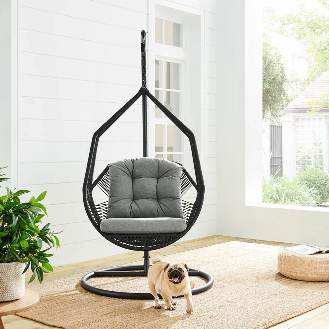 Eloisa Single Seater Hanging Swing With Stand For Balcony , Garden (Black) Braided & Rope (Copy)