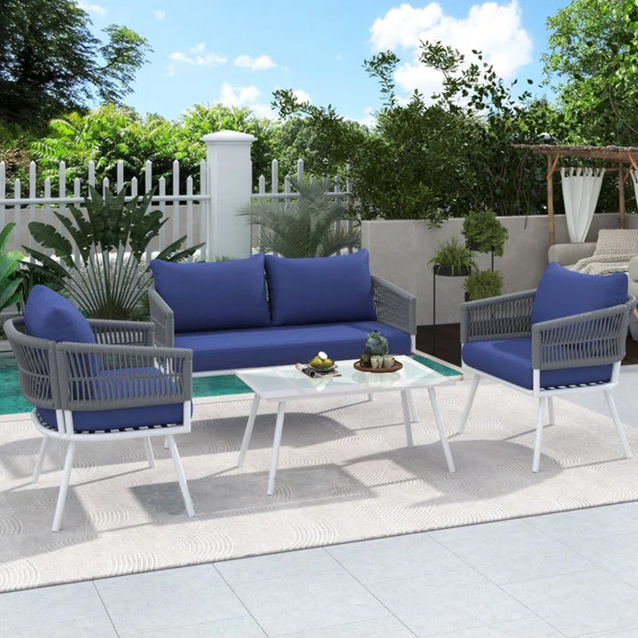 Frias Outdoor Sofa Set 2 Seater, 2 Single seater and 1 Center Table Braided & Rope