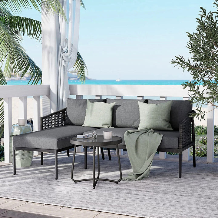 Tryfone Outdoor Garden Balcony Sofa Set 4 Seater 1 Center Table Set (Dark Grey)