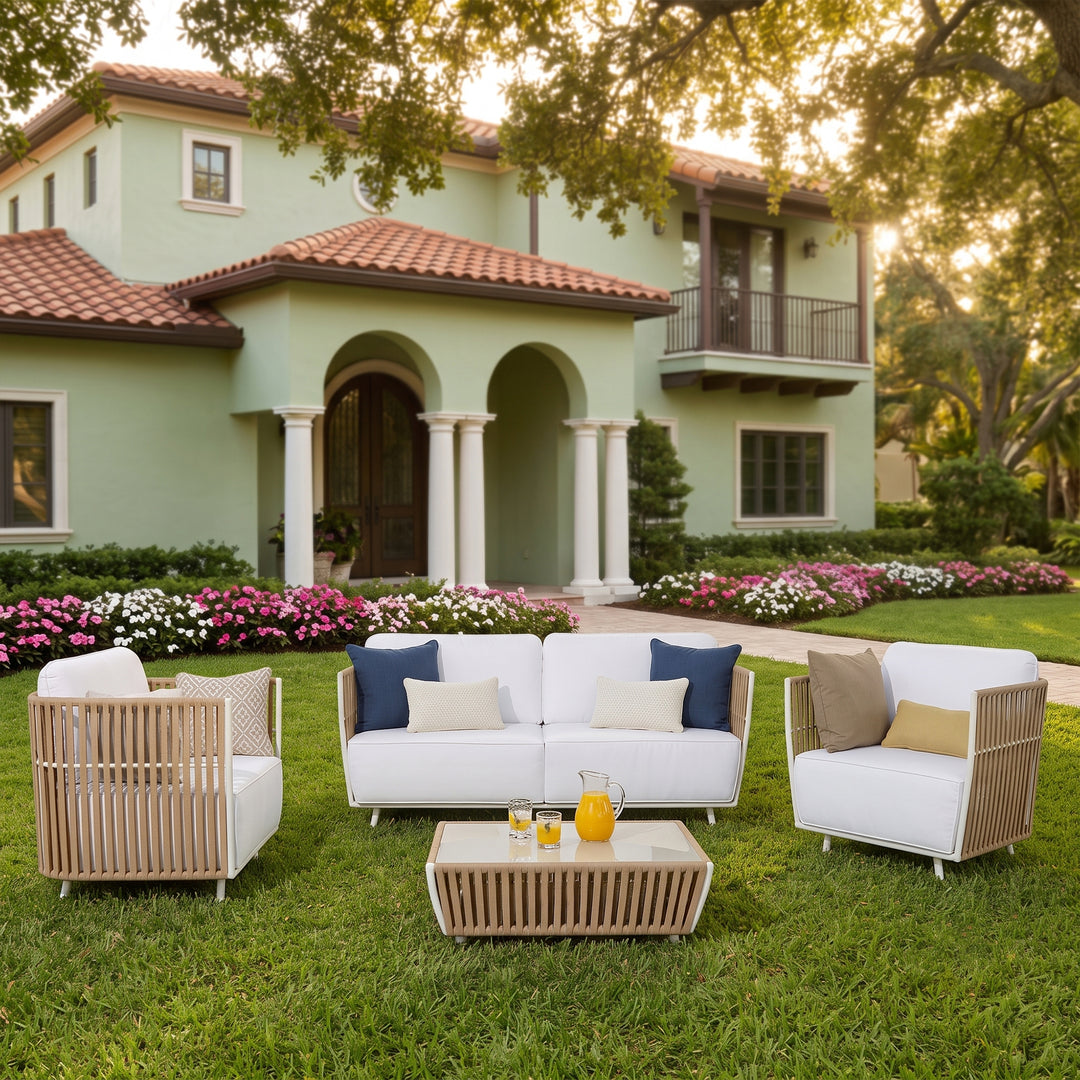 Swoop Outdoor Garden Balcony Sofa Set 2 Seater, 2 Single seater and 1 Table Set (Beige)