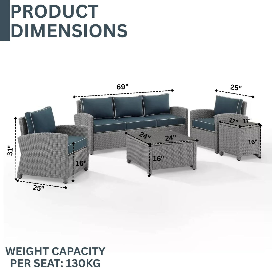 Krane Outdoor Garden Balcony Sofa Set 3 Seater, 2 Single seater, 1 Side table and 1 Center Table Conversation Set (Grey)
