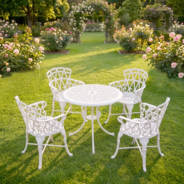 Rudi Cast Aluminium Garden Patio Seating 4 Chair and 1 Table Set
