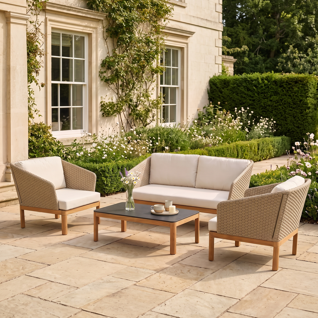 Roberta Outdoor Sofa Set 2 Seater , 2 Single seater and 1 Center Table (Beige + Brown)