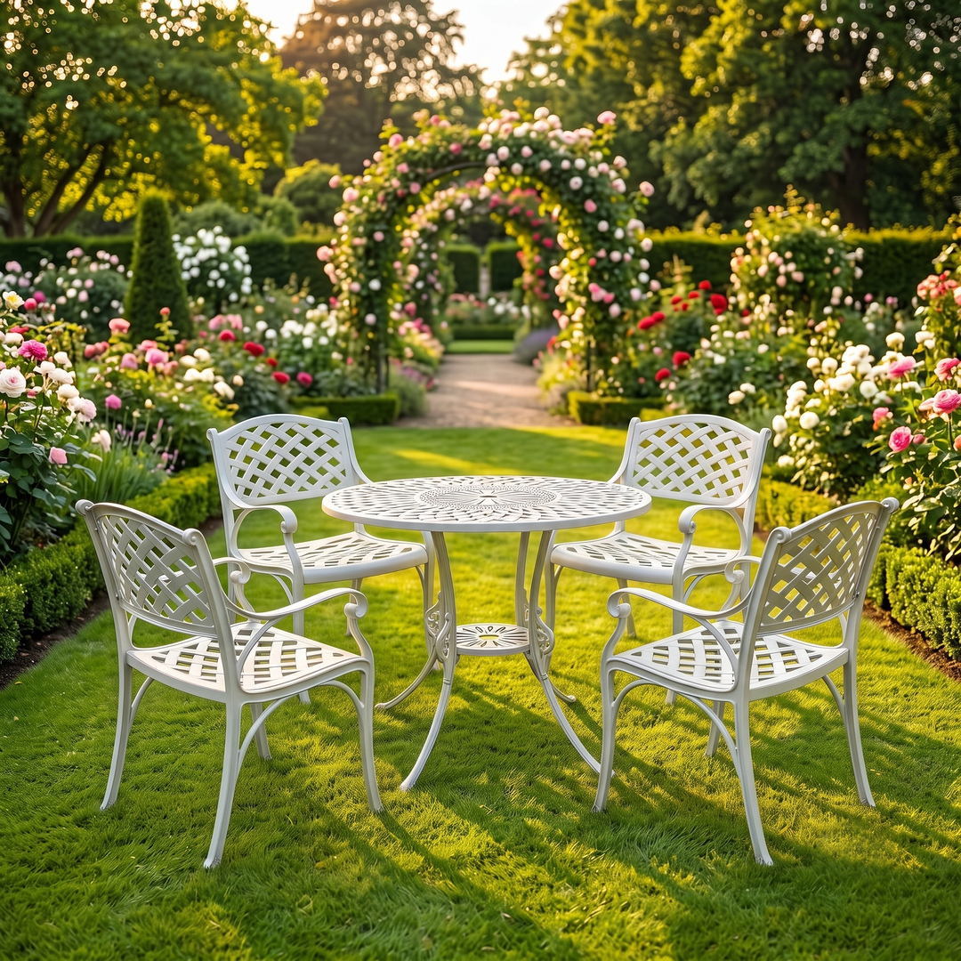 Lucio Cast Aluminium Garden Patio Seating 4 Chair and 1 Table Set