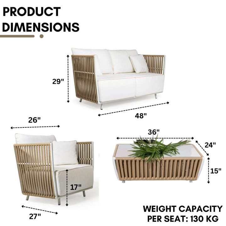 Swoop Outdoor Garden Balcony Sofa Set 2 Seater, 2 Single seater and 1 Table Set (Beige)