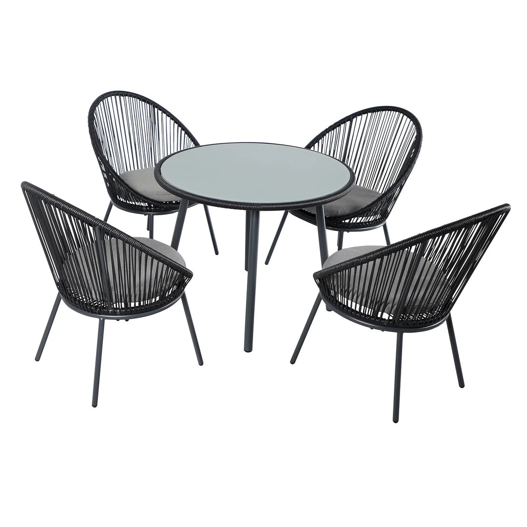 Votion Outdoor Patio Seating Set 4 Chairs and 1 Table Set (Black)