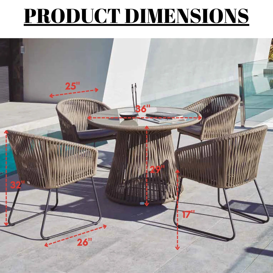 Vita Outdoor Garden Patio Dining Set 4 Chairs and 1 Table Set (Grey) Braided & Rope