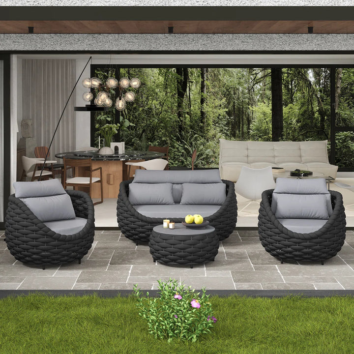 Eiva Outdoor Sofa Set 2 Seater, 2 Single seater and 1 Center Table (Light Grey) Braided & Rope