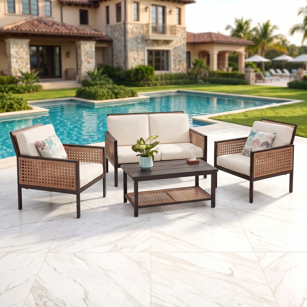 Vizoly Outdoor Garden Balcony Sofa Set  2 Seater, 2 Single seater and 1 Center Table Set (Brown)