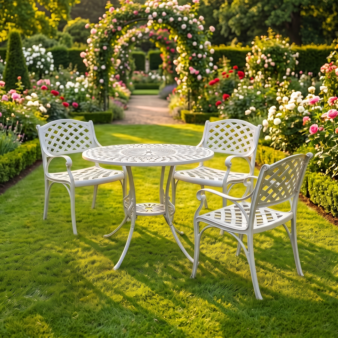 Marino Cast Aluminium Garden Patio Seating 3 Chair and 1 Table Set