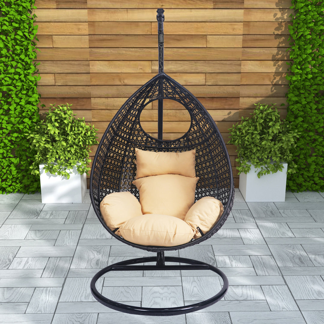 Craig Single Seater Hanging Swing With Stand For Balcony , Garden Swing (Dark Brown)