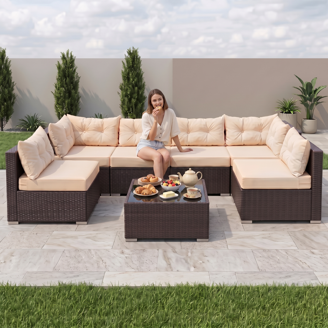 Zullo Outdoor Sofa Set 4 Seater, 2 Single seater and 1 Center Table (Black)