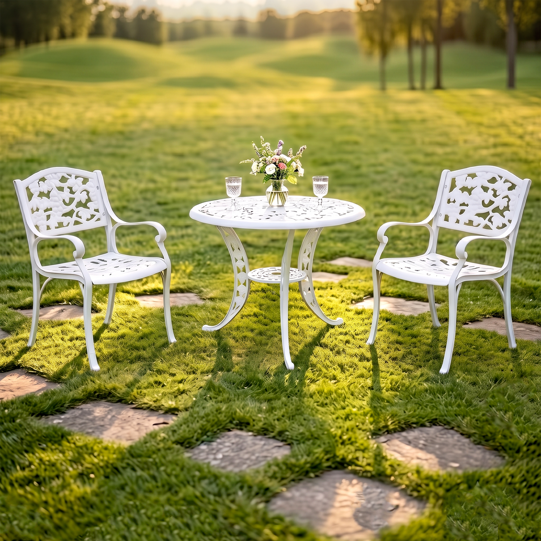 Lenz Cast Aluminium Garden Patio Seating 2 Chair and 1 Table Set