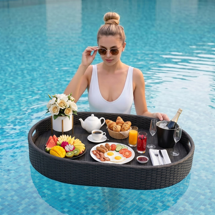 Oval Luxury Floating Serving Tray For Swimming Pool - Black (Oval)