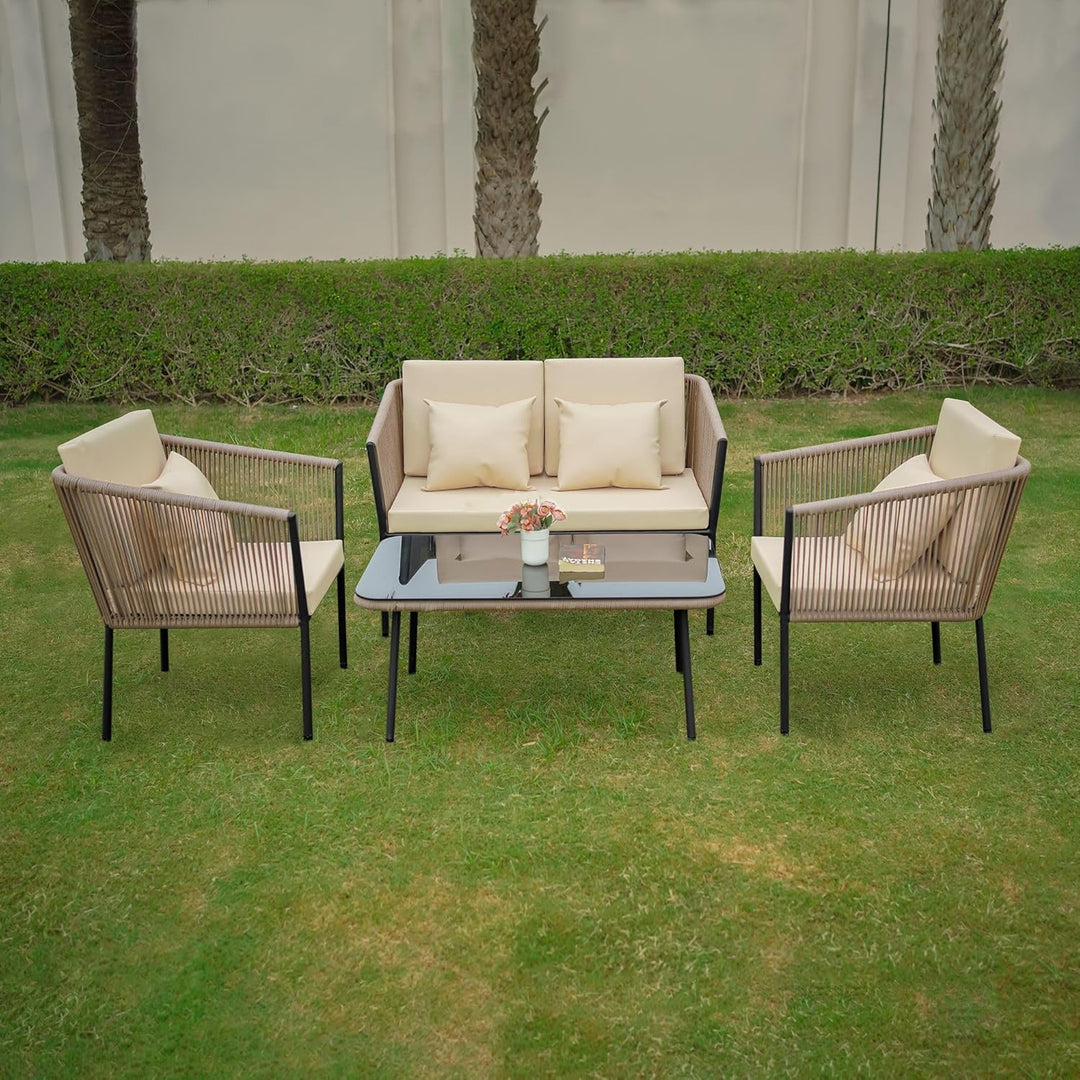 Parna Outdoor Garden Balcony Sofa Set 2 Seater , 2 Single Seater 1 Center Table Set Braided and Rope