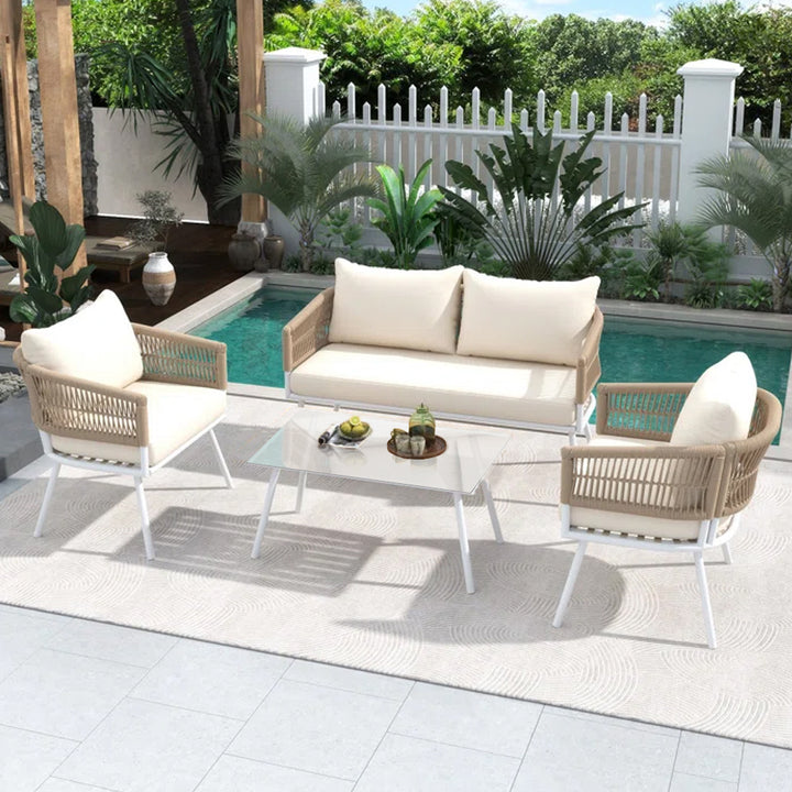 Frias Outdoor Sofa Set 2 Seater, 2 Single seater and 1 Center Table Braided & Rope