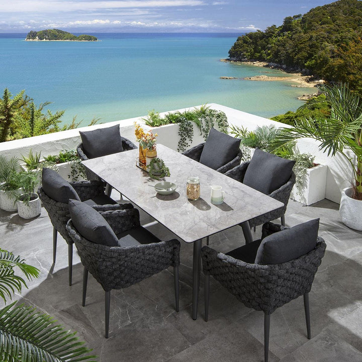 Ventus Outdoor Patio Seating Set 6 Chairs and 1 Table Set (grey)