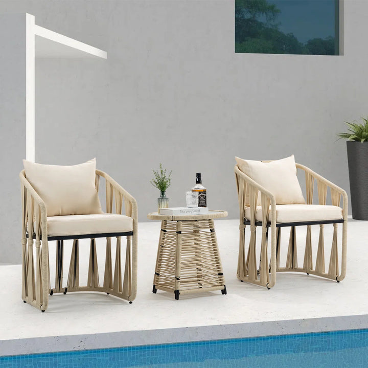 Varqo Outdoor Patio Seating Set 2 Chairs and 1 Table Set Braided & Rope