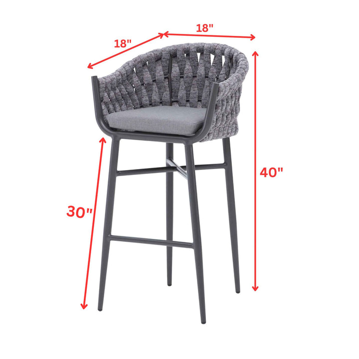 Alev Outdoor Patio Bar Chair 2 Chairs For Balcony Braided & Rope (Grey)