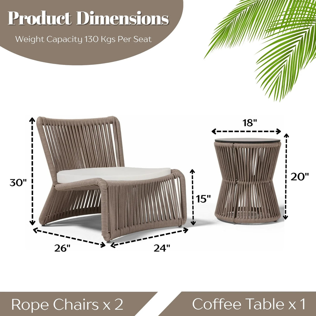 Cestino Outdoor Patio Seating Set 2 Chairs and 1 Table Set (Beige) Braided & Rope