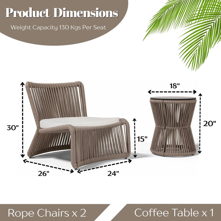 Cestino Outdoor Patio Seating Set 2 Chairs and 1 Table Set (Beige) Braided & Rope