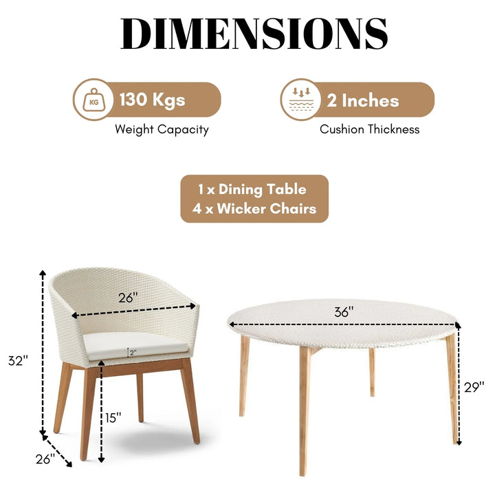 Ligna Outdoor Patio Seating Set 4 Chairs and 1 Table Set (White)