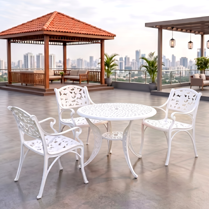 Rahel Cast Aluminium Garden Patio Seating 3 Chair and 1 Table Set
