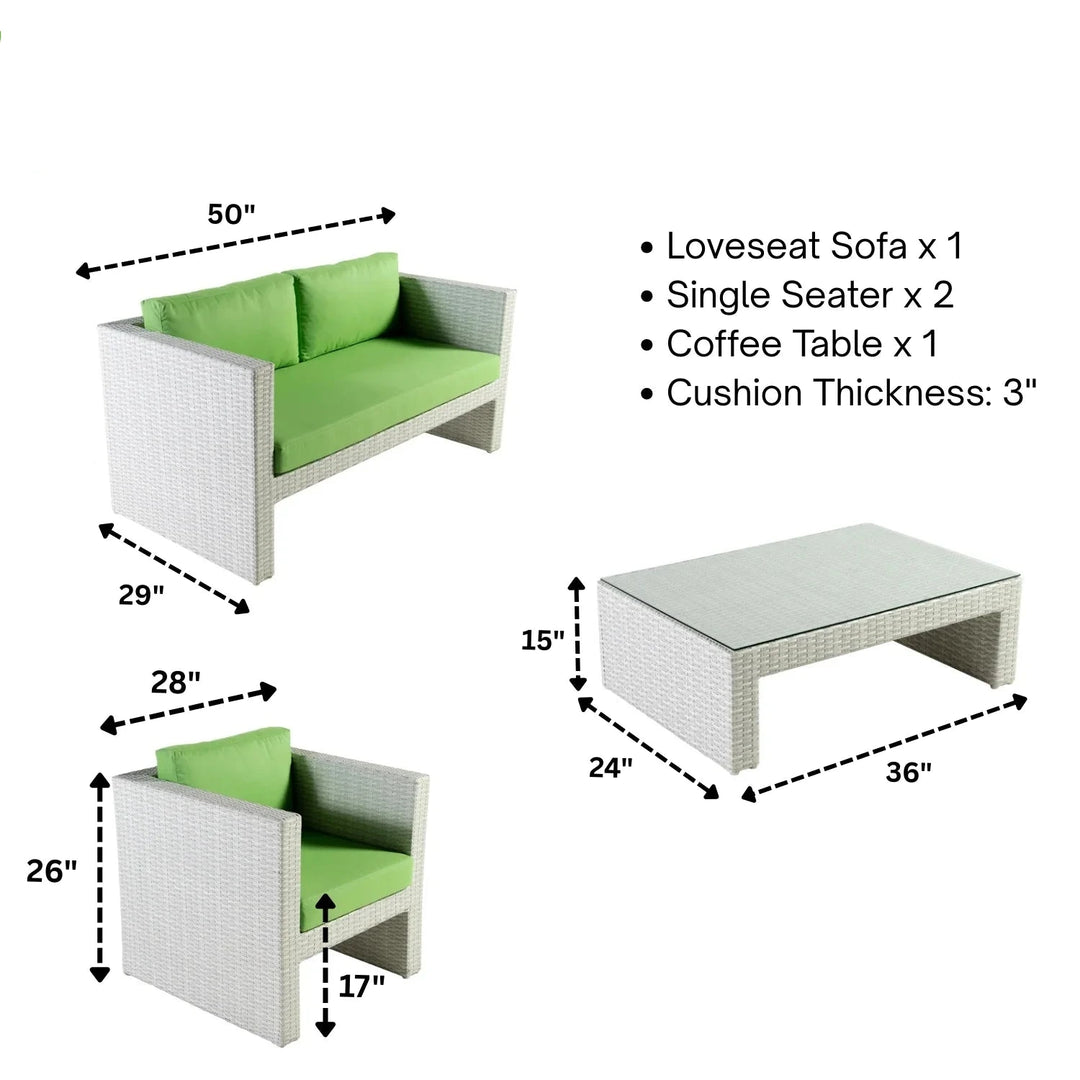 Gucci Outdoor Garden Balcony Sofa Set 2 Seater , 2 Single seater and 1 Center Table Set (White)