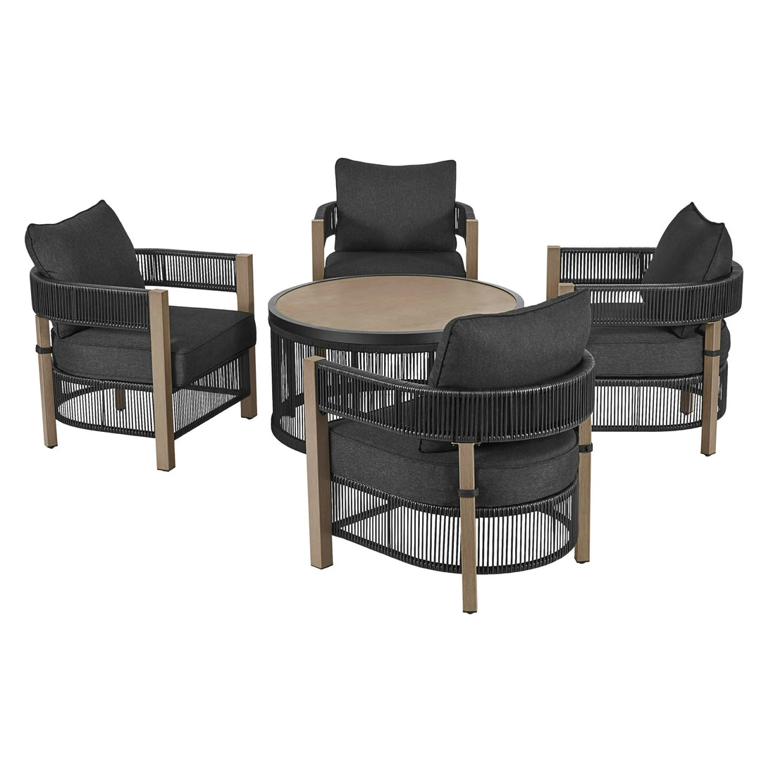 Espira Outdoor Patio Seating Set 4 Chairs and 1 Table Set (Black)