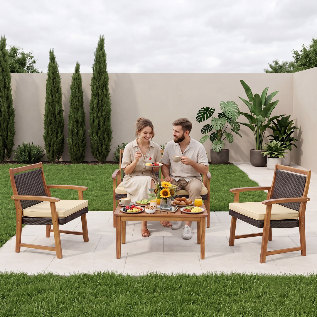 Zyan Outdoor Garden Balcony Sofa Set 2 Seater , 2 Single Seater 1 Center Table Set (Brown) Braided and Rope