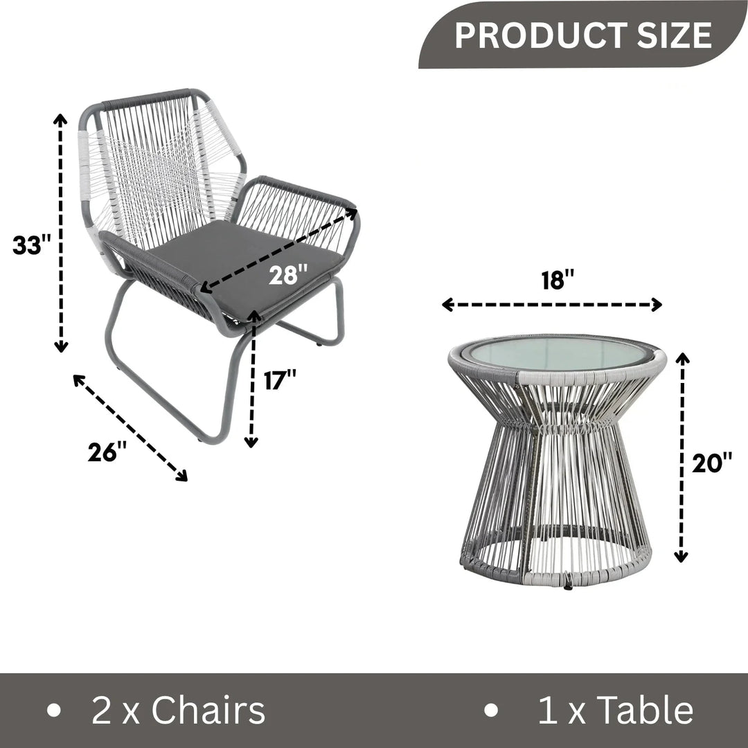 Crimson Outdoor Patio Seating Set 2 Chairs and 1 Table Set (White + Dark Grey)