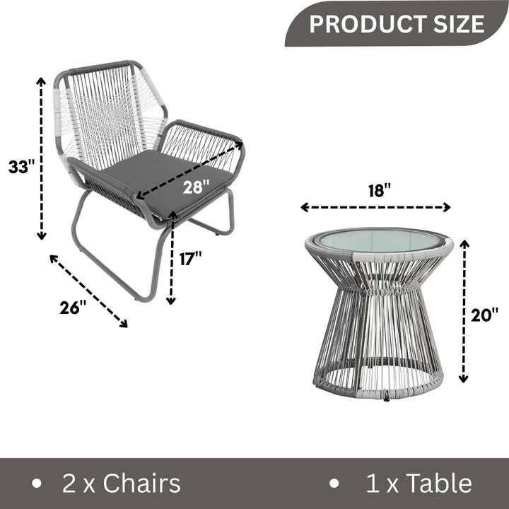 Crimson Outdoor Patio Seating Set 2 Chairs and 1 Table Set (White + Dark Grey)