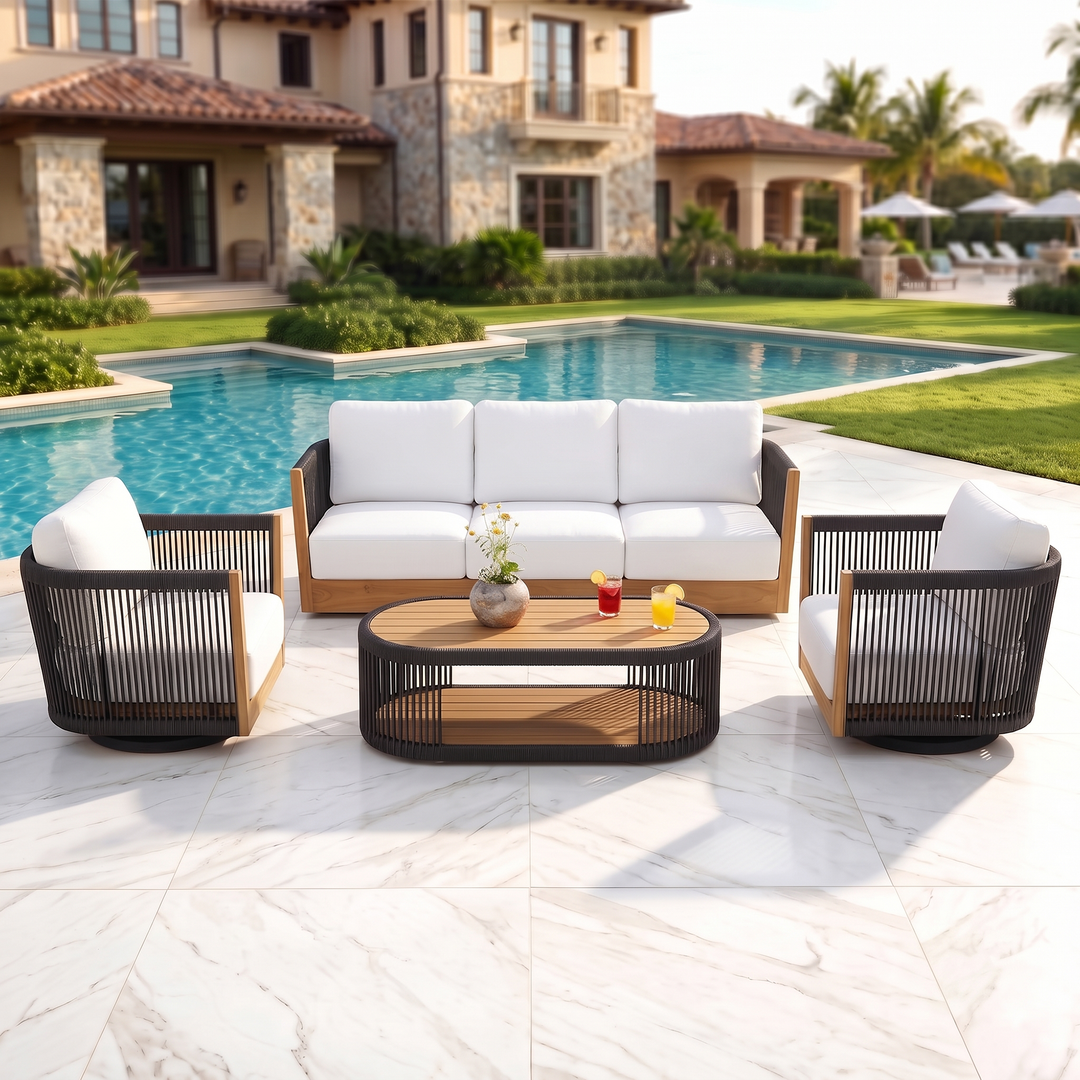 Yofora Outdoor Sofa Set 3 Seater , 2 Single seater and 1 Center Table Braided & Rope