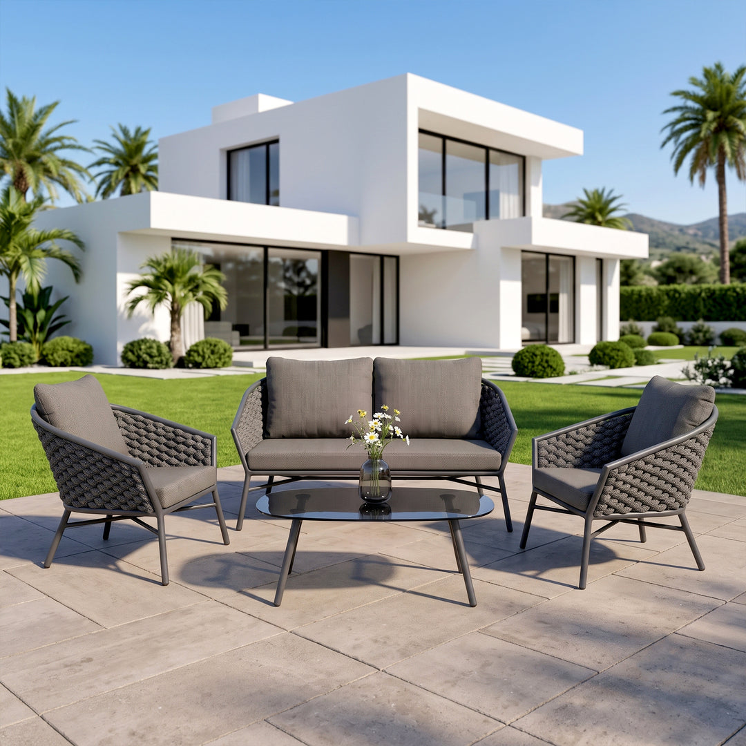 Venezia Outdoor Sofa Set 2 Seater, 2 Single seater and 1 Center Table Braided & Rope