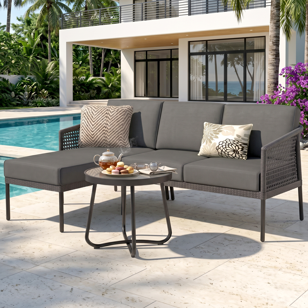 Tryfone Outdoor Garden Balcony Sofa Set 4 Seater 1 Center Table Set (Dark Grey)