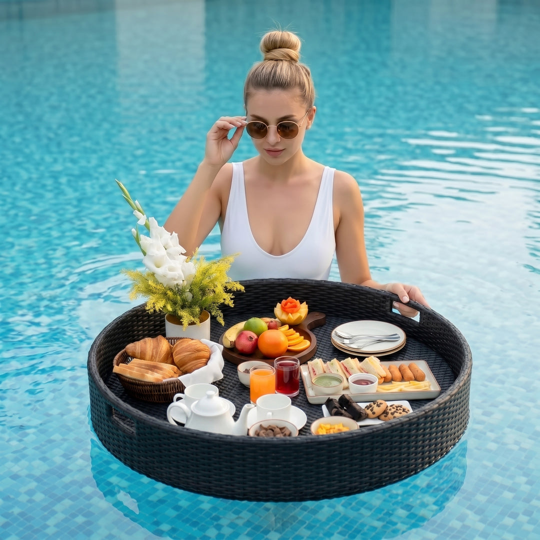 Enciso Luxury Floating Serving Tray For Swimming Pool - Black ( Round )