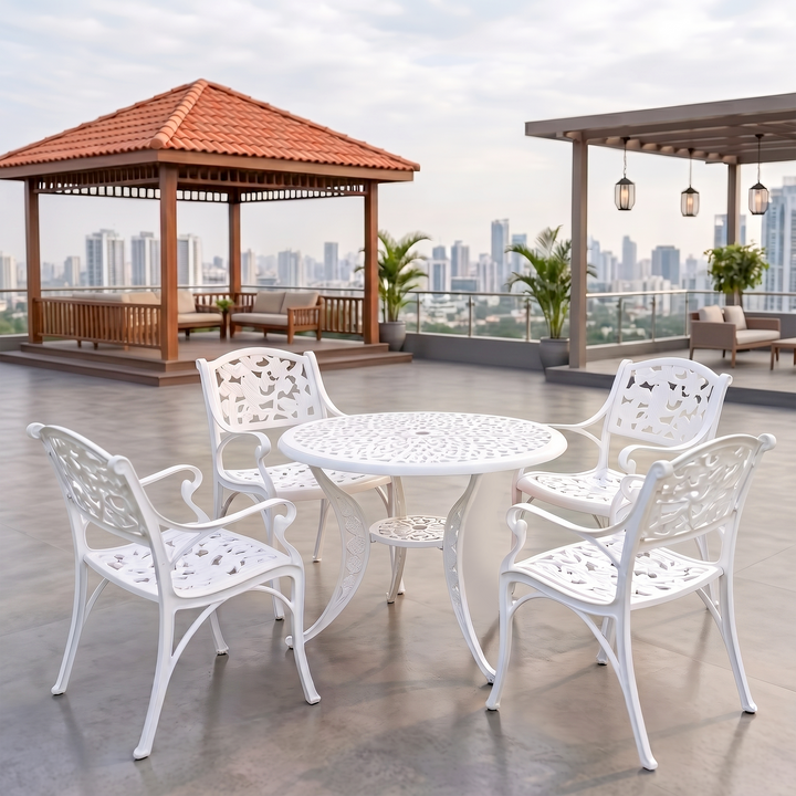 Tilo Cast Aluminium Garden Patio Seating 4 Chair and 1 Table Set