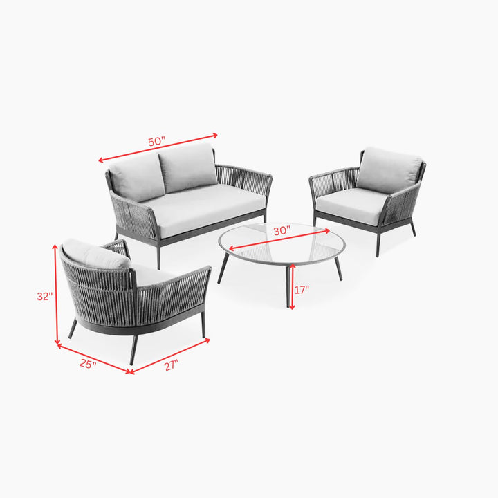 Trecla Outdoor Garden Balcony Sofa Set 2 Seater , 2 Single Seater 1 Center Table Set (Dark Grey) Braided and Rope