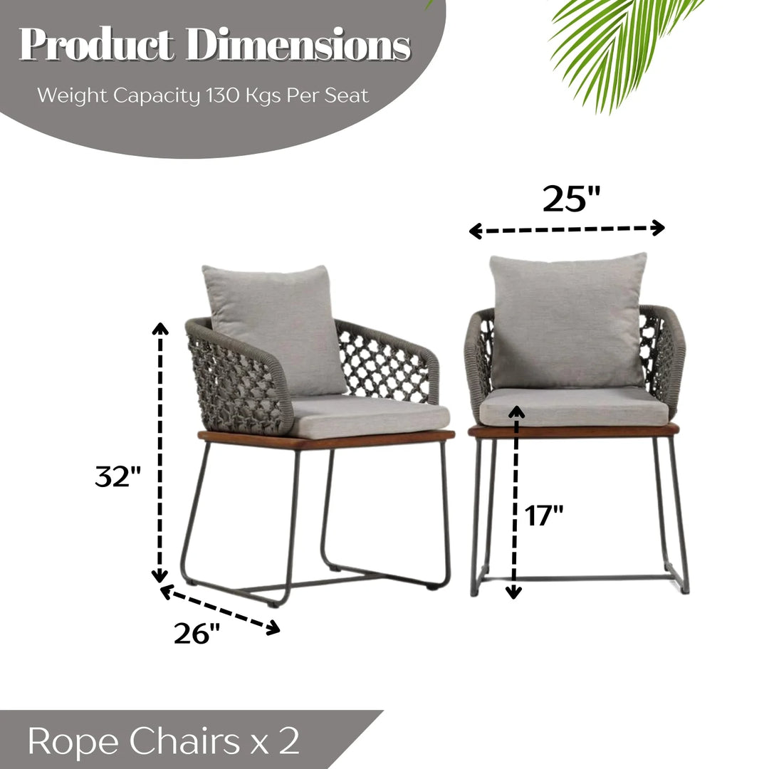 Grillo Outdoor Patio Seating Set 2 Chairs Set Braid & Rope(Grey)