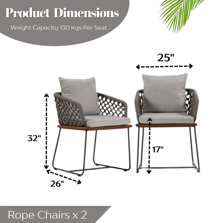 Grillo Outdoor Patio Seating Set 2 Chairs Set Braid & Rope(Grey)