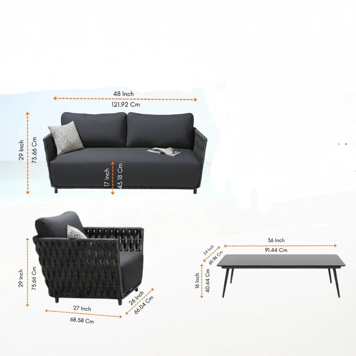 Deifilia Outdoor Sofa Set 2 Seater, 2 Single seater and 1 Center Table (Dark Grey) Braided & Rope